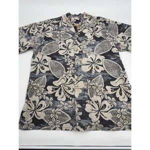 Vintage Go‎ Barefoot Hawaiian Aloha Shirt Black Tan XLT Great Condition Y2K